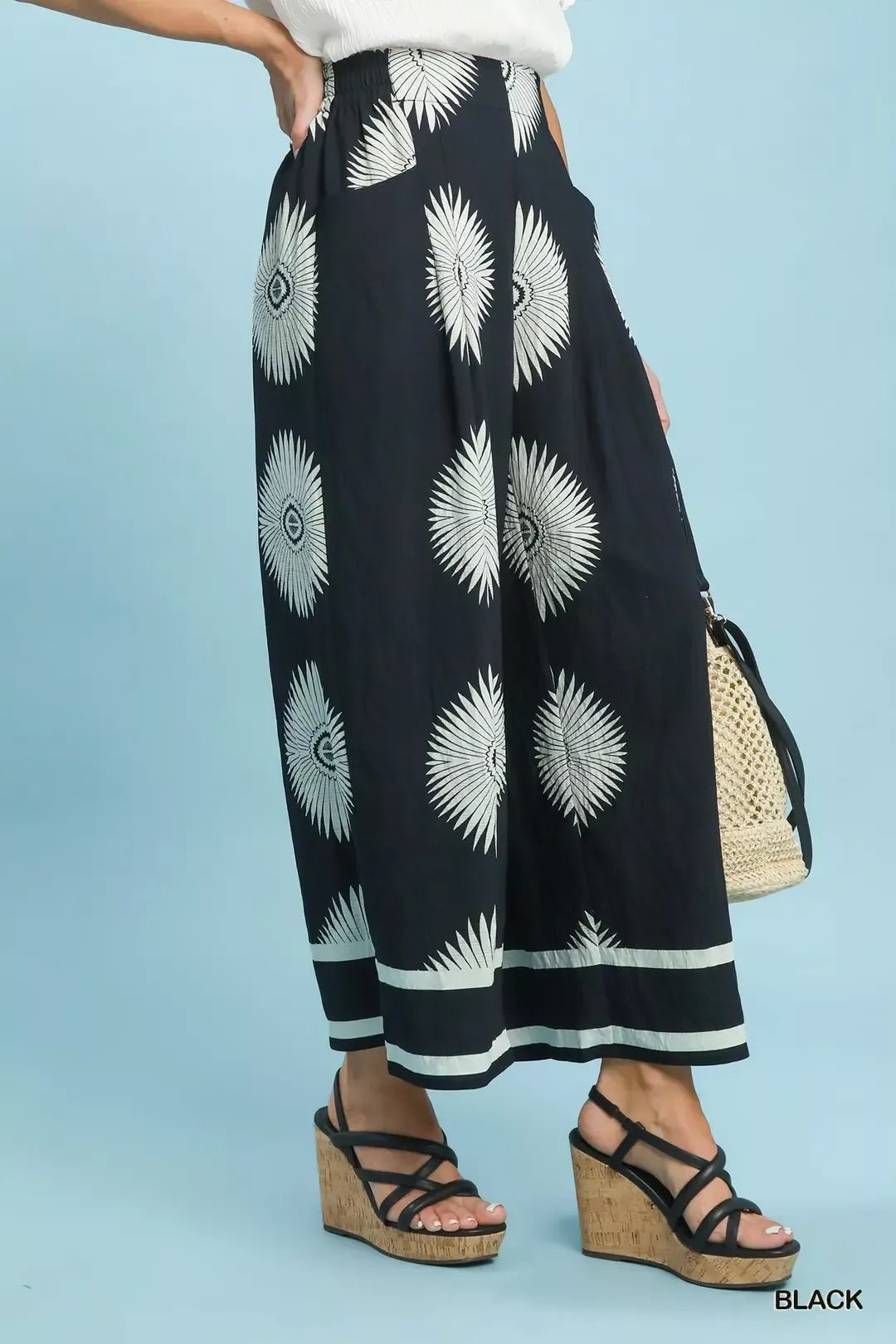 Umgee Abstract Border Print Wide Leg Pants - Bitsy Gypsy Boutique