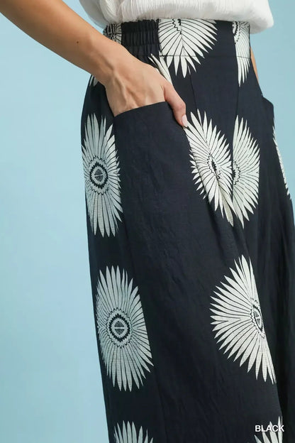 Umgee Abstract Border Print Wide Leg Pants - Bitsy Gypsy Boutique