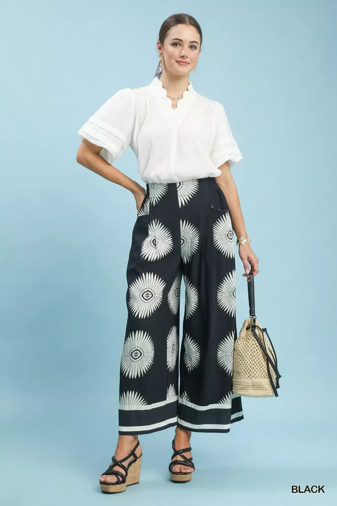 Umgee Abstract Border Print Wide Leg Pants - Bitsy Gypsy Boutique