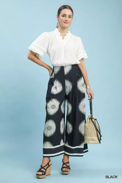 Umgee Abstract Border Print Wide Leg Pants - Bitsy Gypsy Boutique