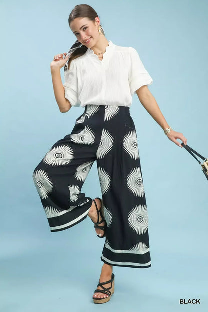 Umgee Abstract Border Print Wide Leg Pants - Bitsy Gypsy Boutique