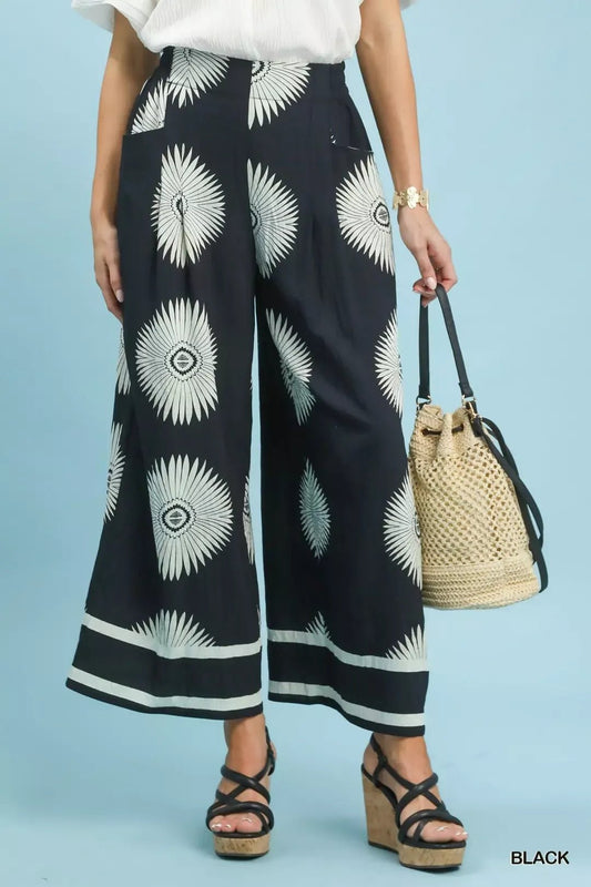 Umgee Abstract Border Print Wide Leg Pants - Bitsy Gypsy Boutique
