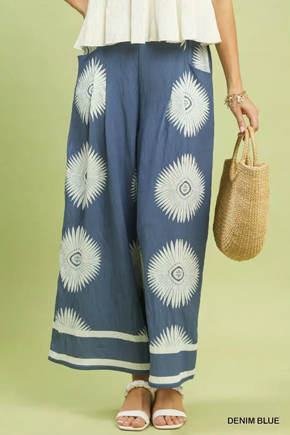 Umgee Abstract Border Print Wide Leg Pants - Bitsy Gypsy Boutique