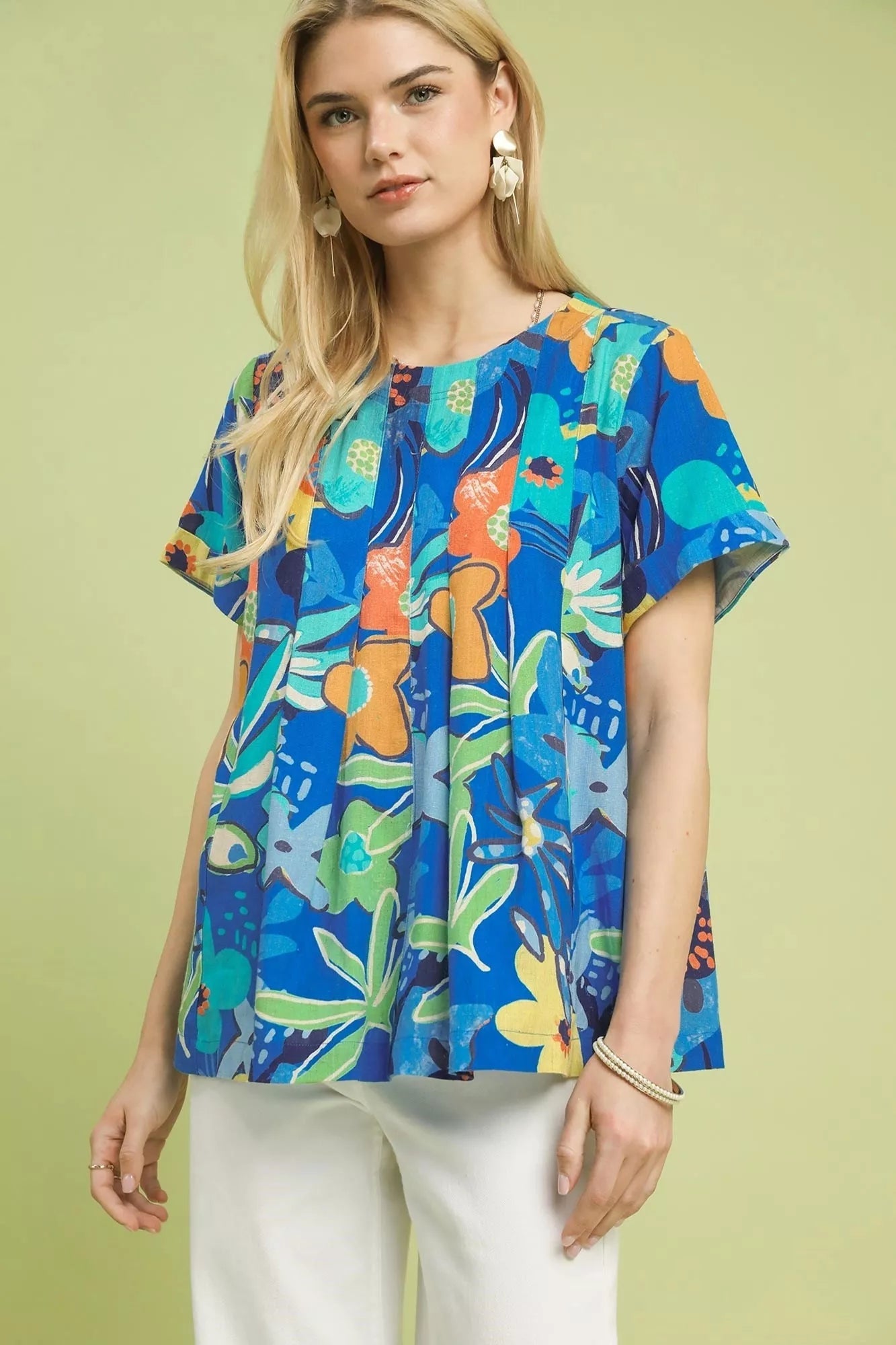Umgee Abstract Floral Pleated Blouse - Bitsy Gypsy Boutique