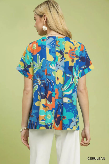 Umgee Abstract Floral Pleated Blouse - Bitsy Gypsy Boutique