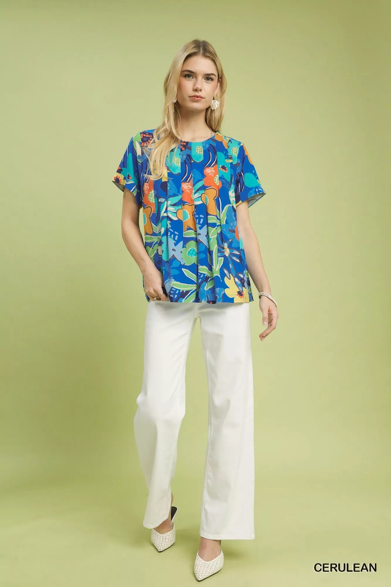 Umgee Abstract Floral Pleated Blouse - Bitsy Gypsy Boutique