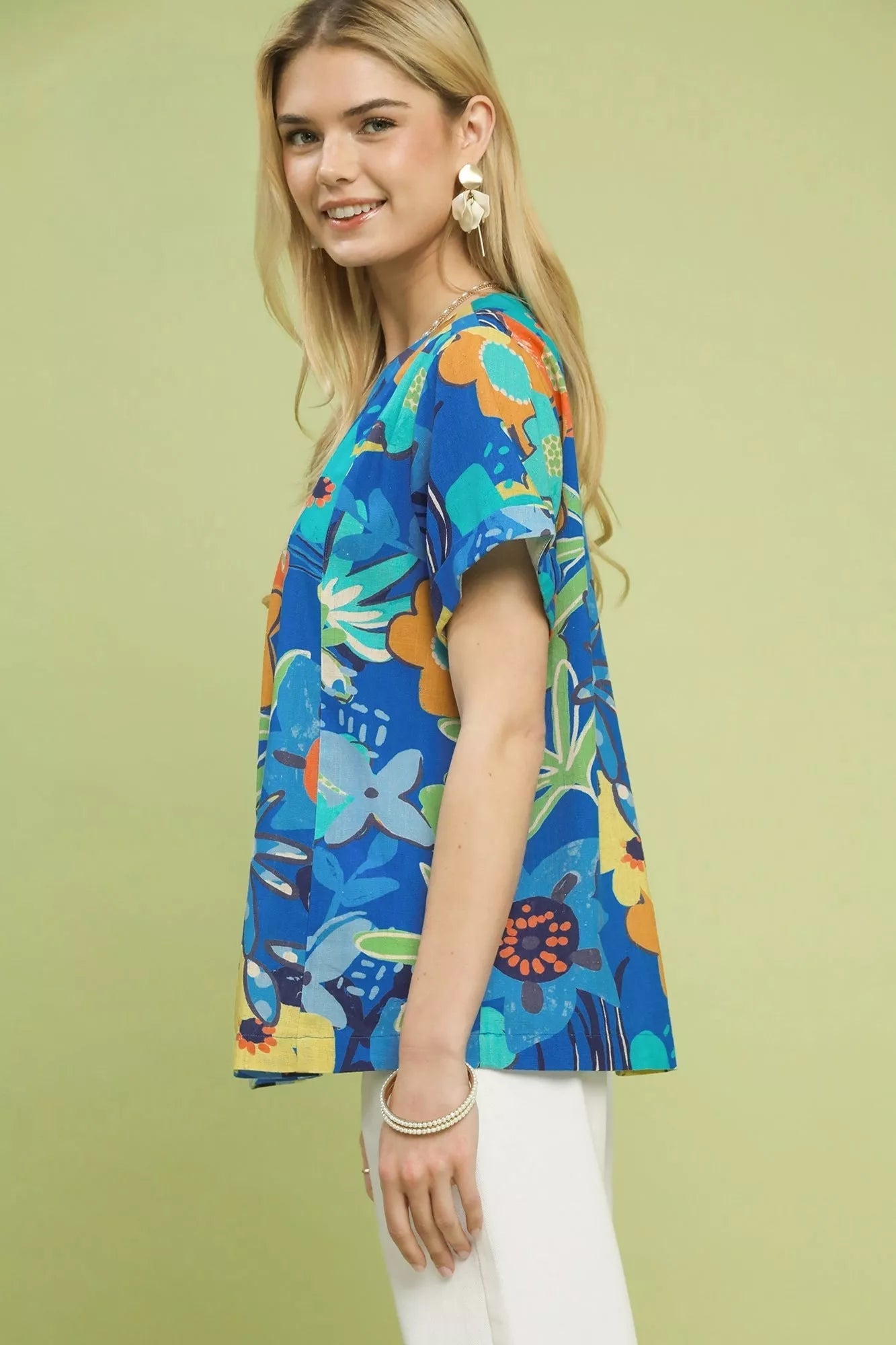 Umgee Abstract Floral Pleated Blouse - Bitsy Gypsy Boutique