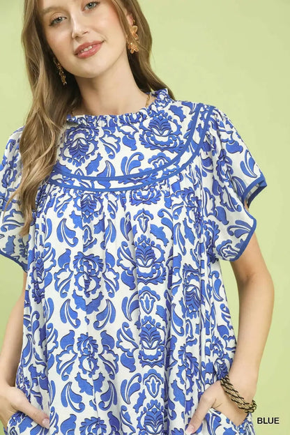 Umgee Abstract Print Babydoll Mini Dress - Bitsy Gypsy Boutique