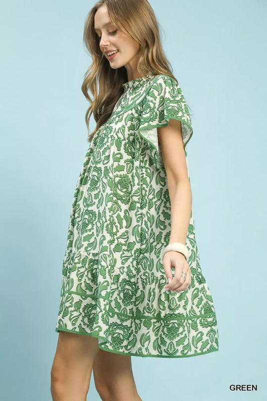 Umgee Abstract Print Babydoll Mini Dress - Bitsy Gypsy Boutique