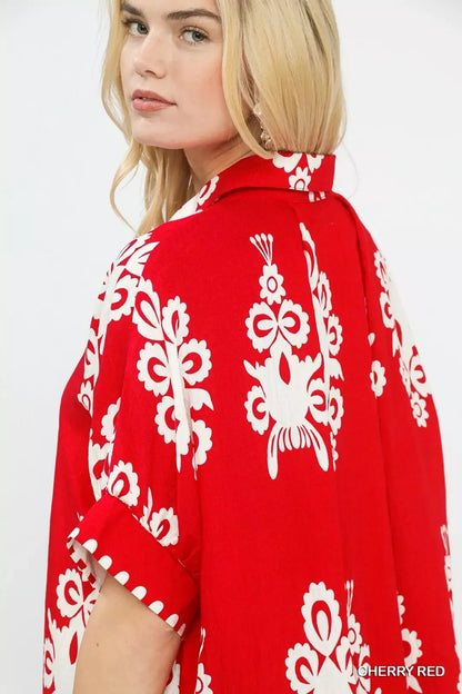 Umgee Abstract Print Button Down Short Sleeve Shirt - Bitsy Gypsy Boutique