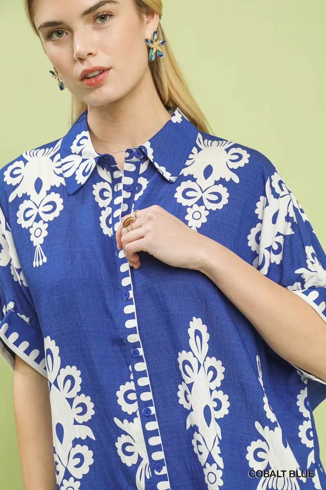 Umgee Abstract Print Button Down Short Sleeve Shirt - Bitsy Gypsy Boutique