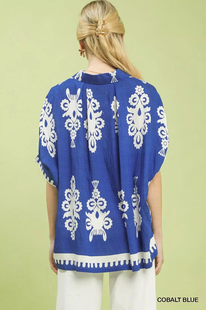 Umgee Abstract Print Button Down Short Sleeve Shirt - Bitsy Gypsy Boutique