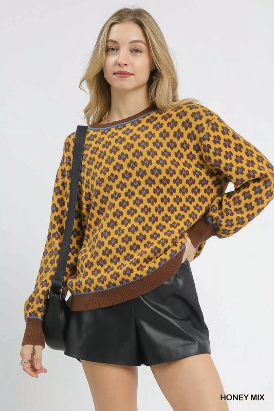 Umgee Abstract Print Crew Neck Sweater - Bitsy Gypsy Boutique