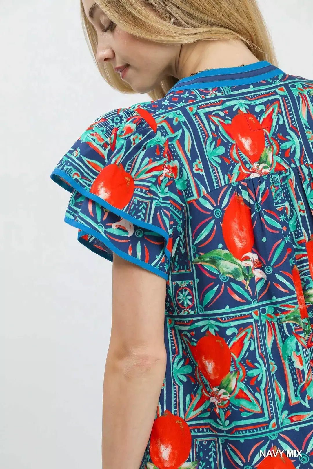Umgee Abstract Print Flutter Sleeve Blouse - Bitsy Gypsy Boutique