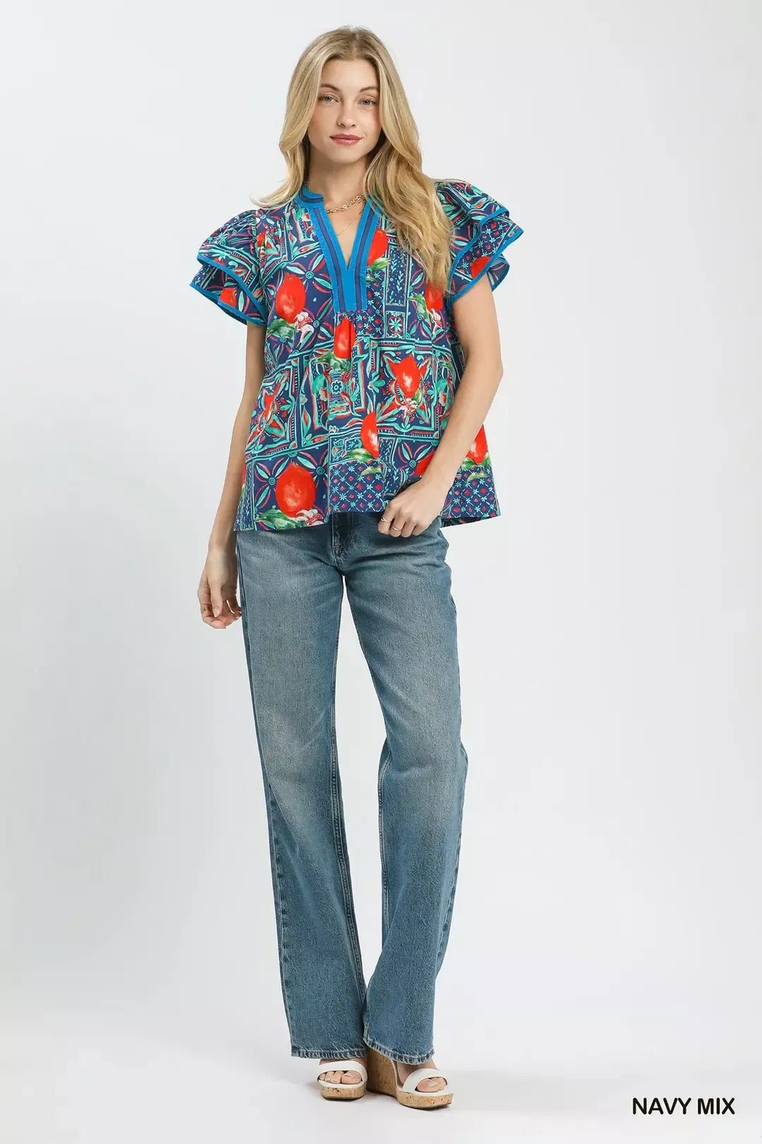 Umgee Abstract Print Flutter Sleeve Blouse - Bitsy Gypsy Boutique