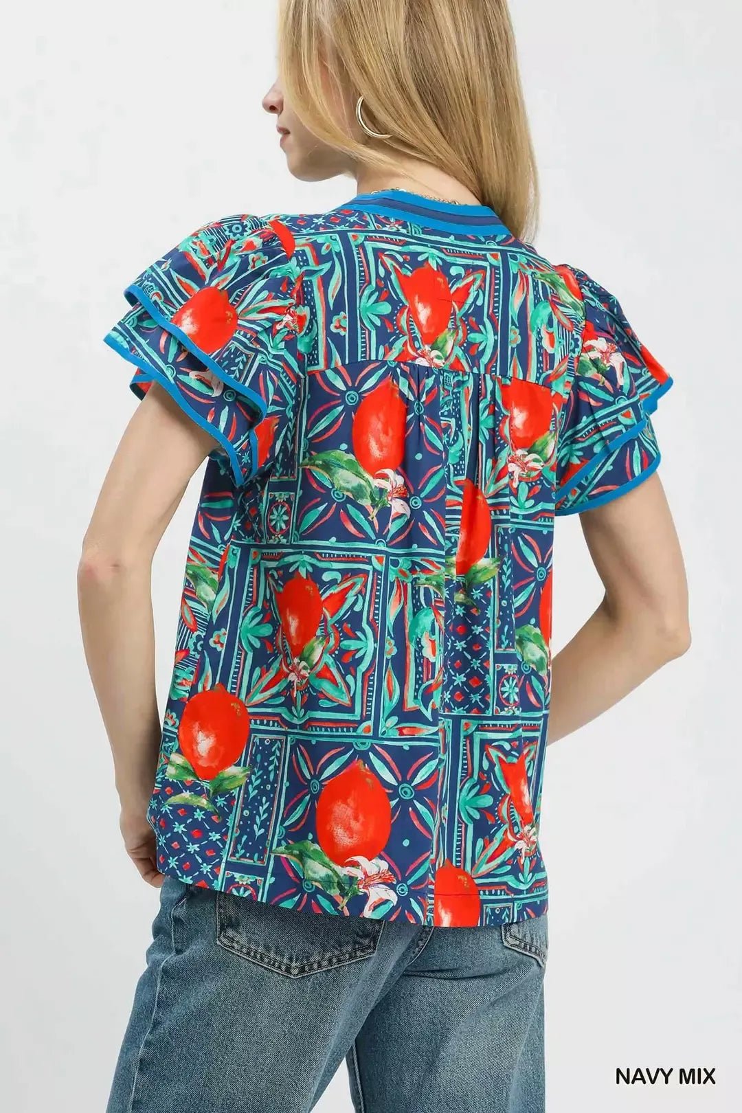 Umgee Abstract Print Flutter Sleeve Blouse - Bitsy Gypsy Boutique