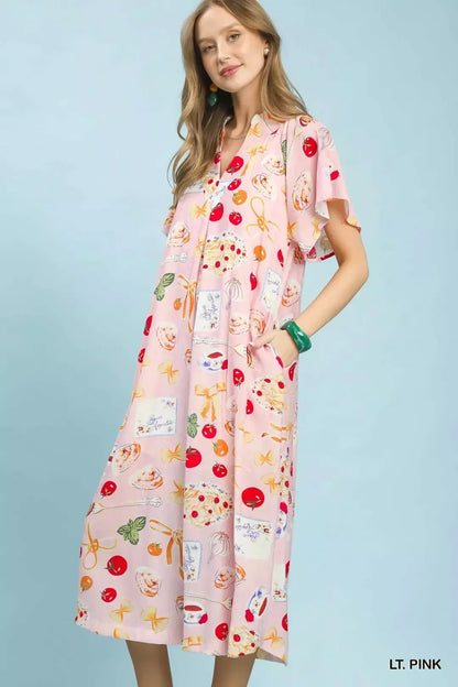 Umgee Abstract Print Flutter Sleeve Midi Dress - Bitsy Gypsy Boutique