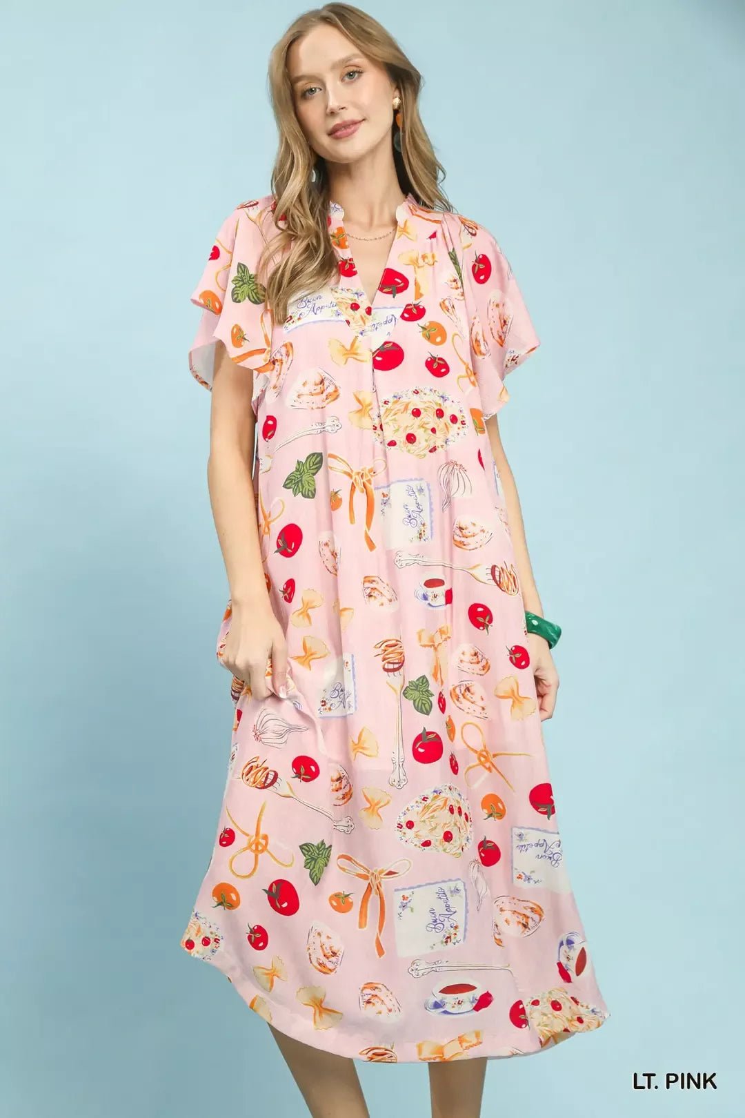 Umgee Abstract Print Flutter Sleeve Midi Dress - Bitsy Gypsy Boutique
