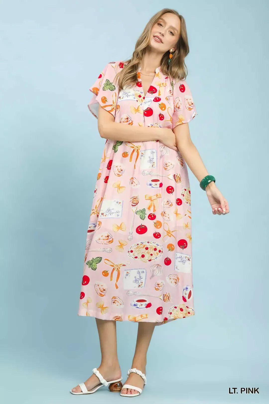 Umgee Abstract Print Flutter Sleeve Midi Dress - Bitsy Gypsy Boutique