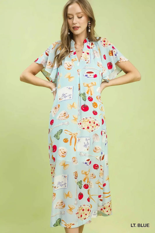 Umgee Abstract Print Flutter Sleeve Midi Dress - Bitsy Gypsy Boutique