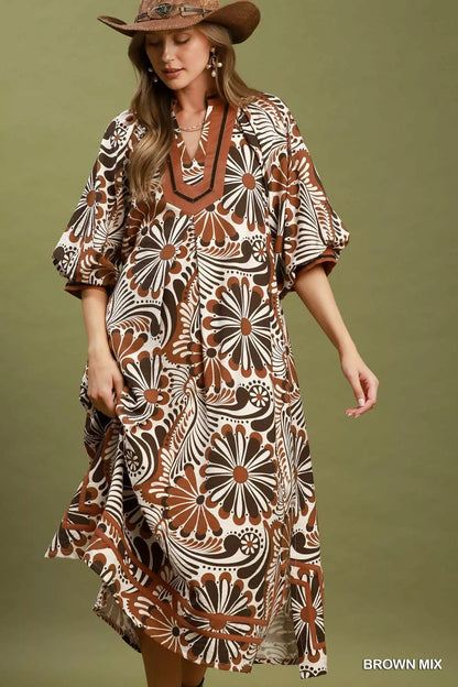 Umgee Abstract Print Midi Dress - Bitsy Gypsy Boutique