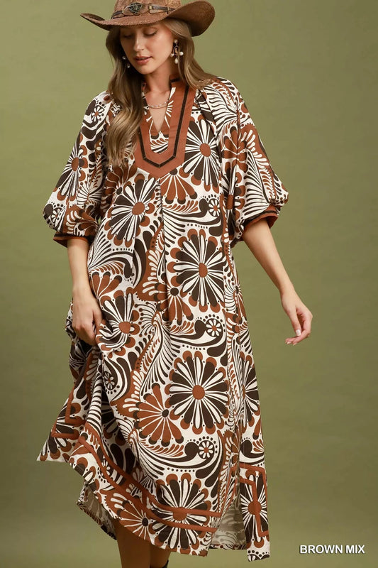 Umgee Abstract Print Midi Dress - Bitsy Gypsy Boutique