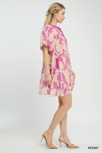 Umgee Abstract Print Puff Sleeve Shift Dress - Bitsy Gypsy Boutique