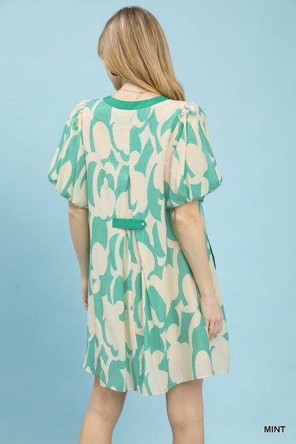 Umgee Abstract Print Puff Sleeve Shift Dress - Bitsy Gypsy Boutique