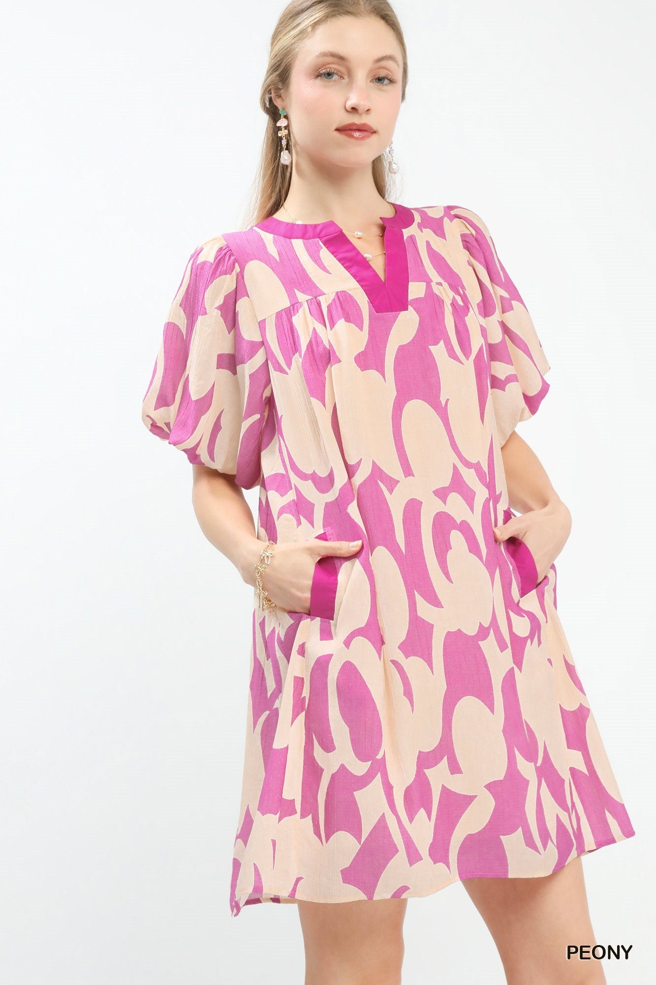 Umgee Abstract Print Puff Sleeve Shift Dress - Bitsy Gypsy Boutique