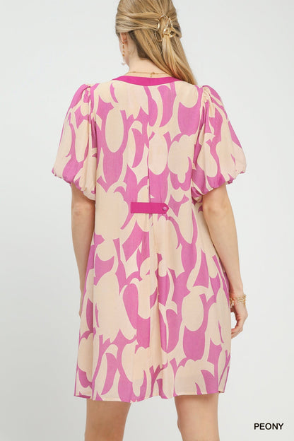Umgee Abstract Print Puff Sleeve Shift Dress - Bitsy Gypsy Boutique