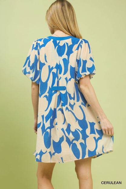 Umgee Abstract Print Puff Sleeve Shift Dress - Bitsy Gypsy Boutique