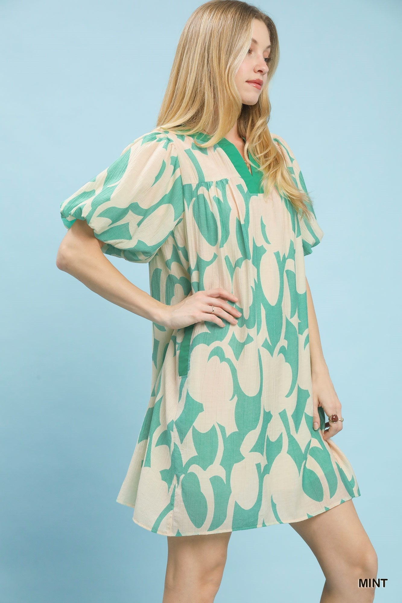 Umgee Abstract Print Puff Sleeve Shift Dress - Bitsy Gypsy Boutique