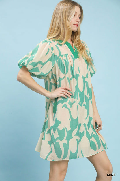 Umgee Abstract Print Puff Sleeve Shift Dress - Bitsy Gypsy Boutique