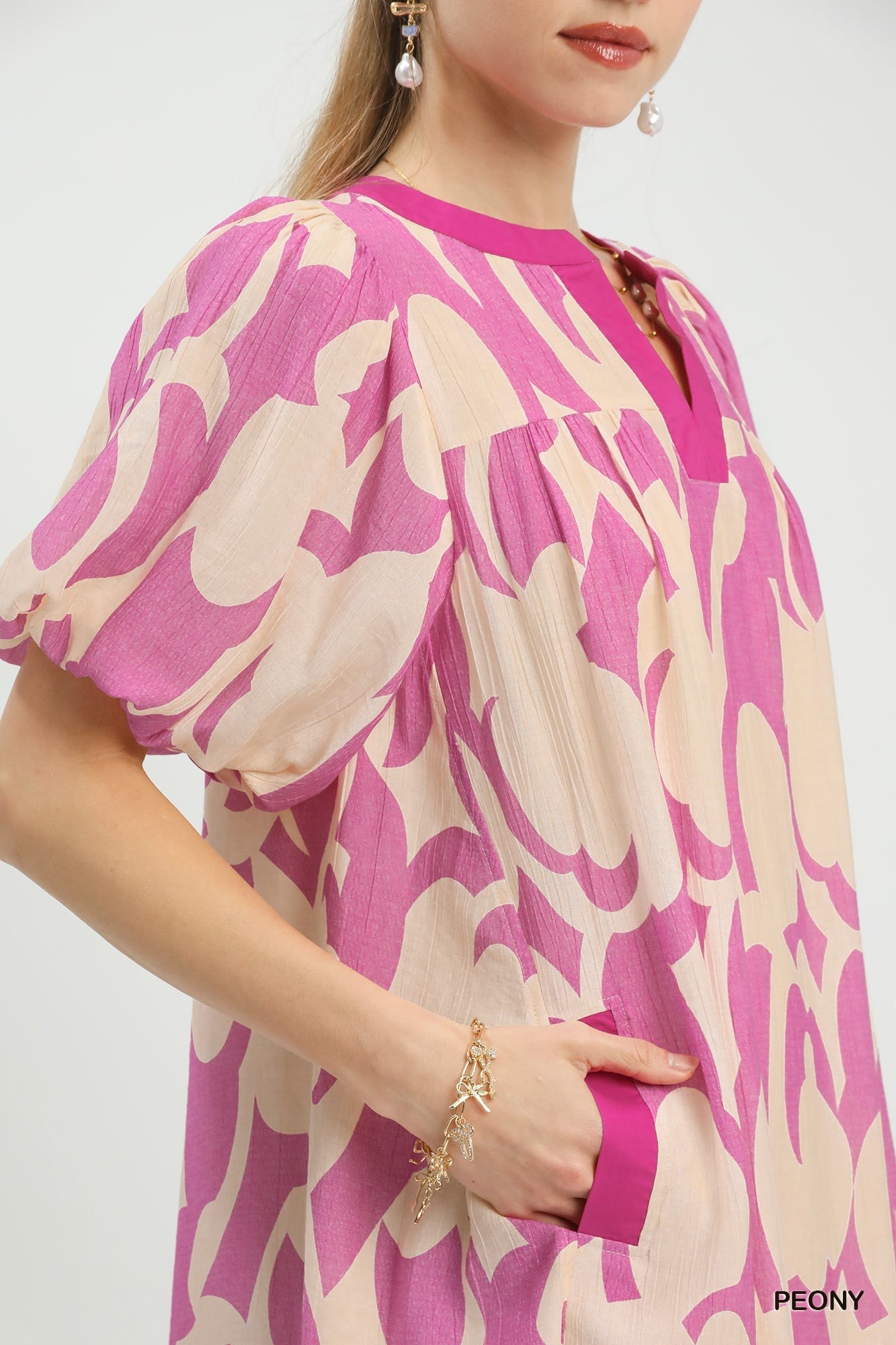Umgee Abstract Print Puff Sleeve Shift Dress - Bitsy Gypsy Boutique