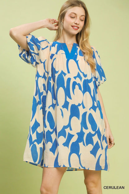 Umgee Abstract Print Puff Sleeve Shift Dress - Bitsy Gypsy Boutique