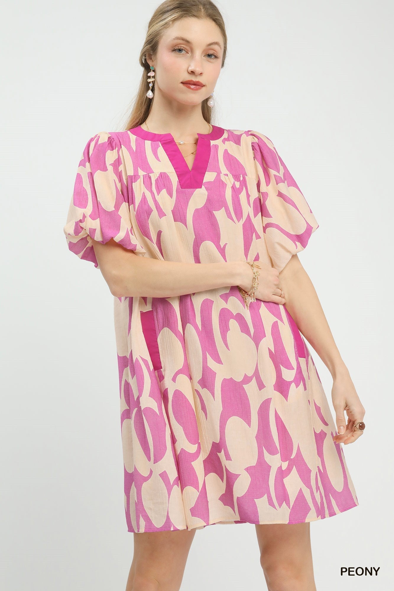Umgee Abstract Print Puff Sleeve Shift Dress - Bitsy Gypsy Boutique