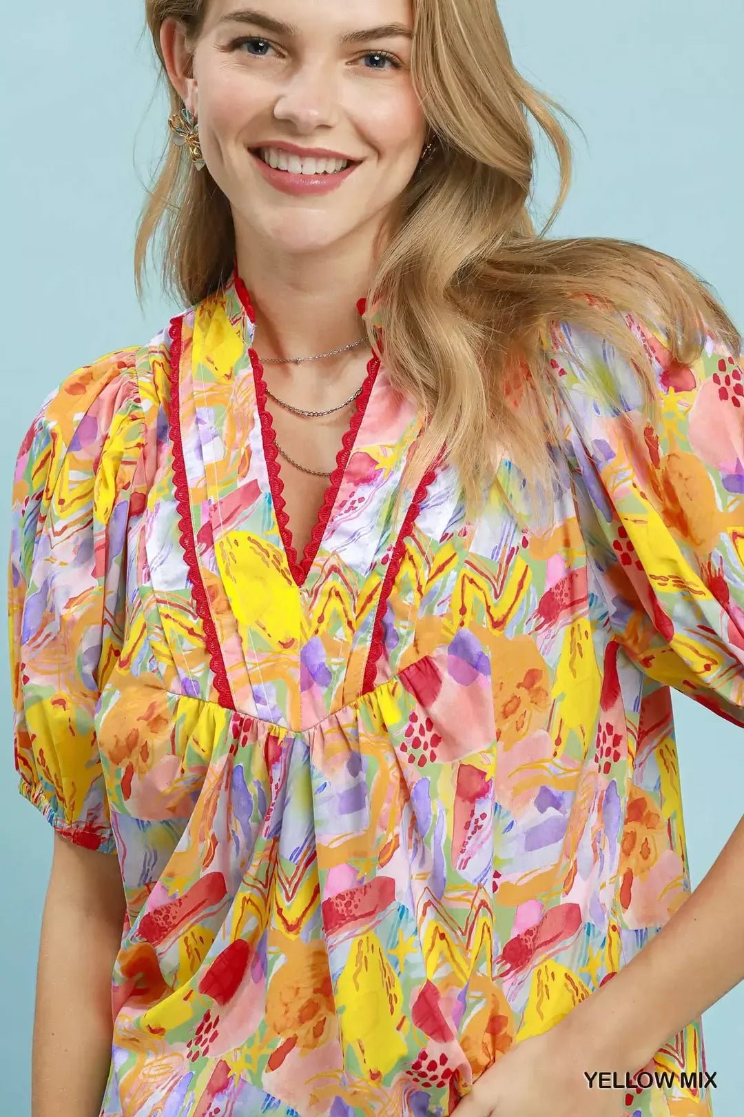 Umgee Abstract Print Puff Sleeve Top - Bitsy Gypsy Boutique