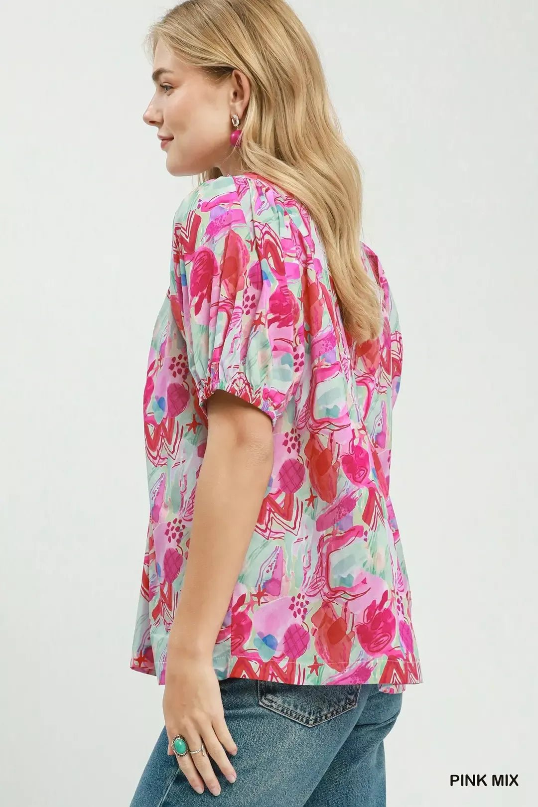 Umgee Abstract Print Puff Sleeve Top - Bitsy Gypsy Boutique
