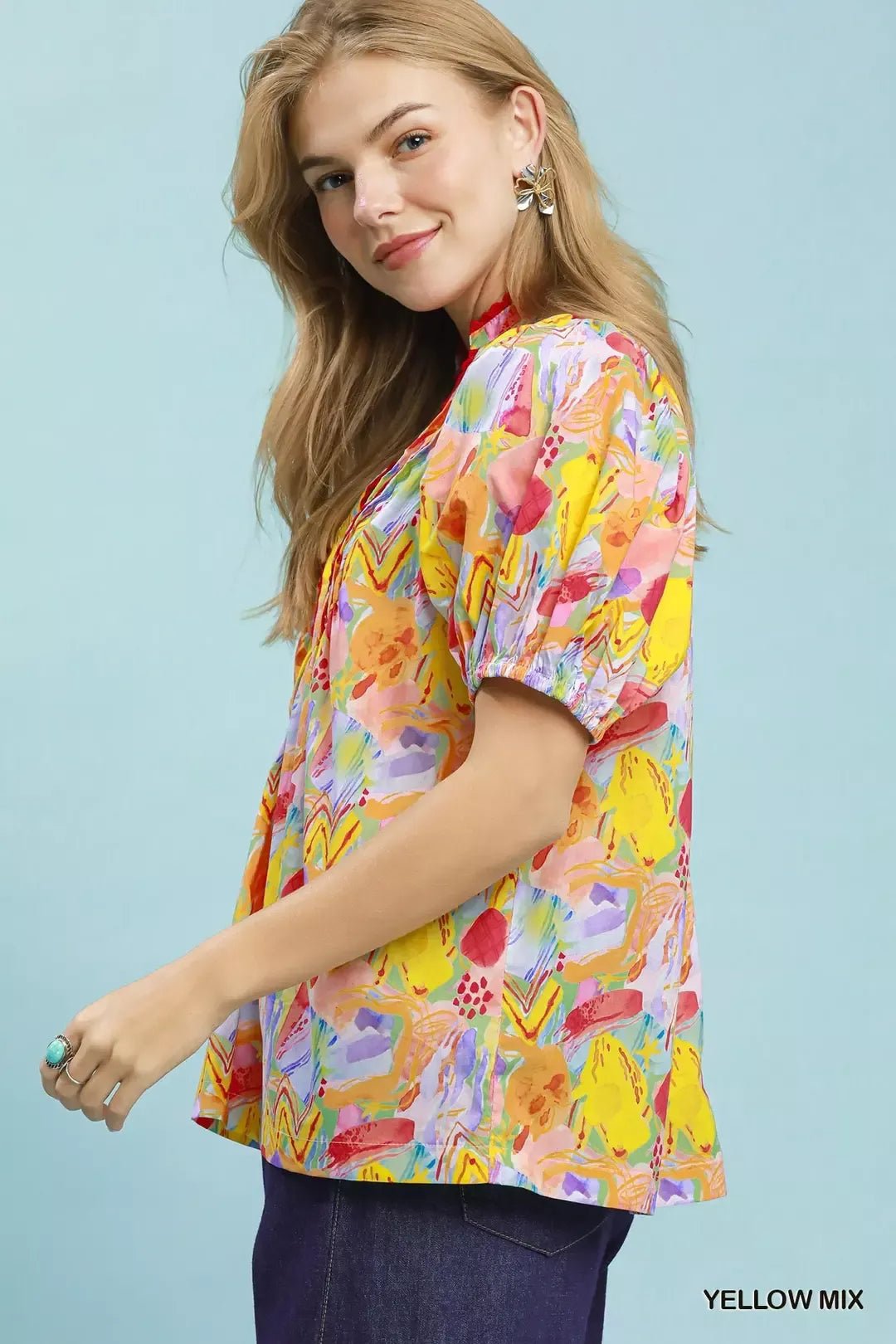 Umgee Abstract Print Puff Sleeve Top - Bitsy Gypsy Boutique