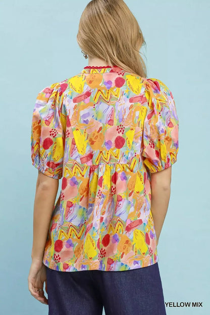 Umgee Abstract Print Puff Sleeve Top - Bitsy Gypsy Boutique