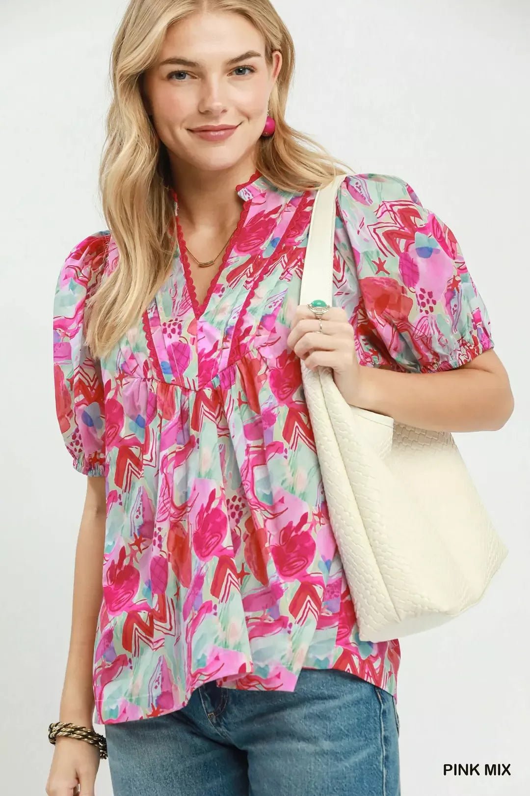 Umgee Abstract Print Puff Sleeve Top - Bitsy Gypsy Boutique