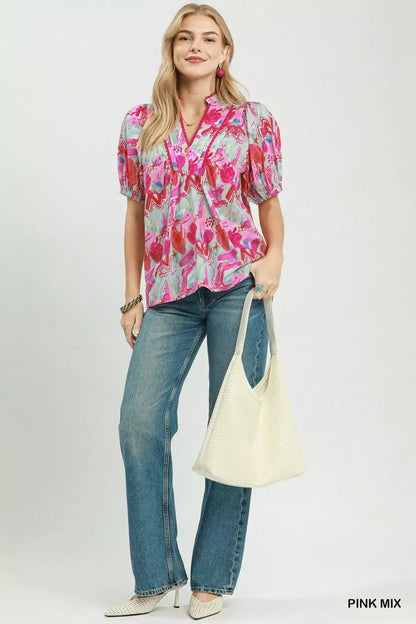 Umgee Abstract Print Puff Sleeve Top - Bitsy Gypsy Boutique