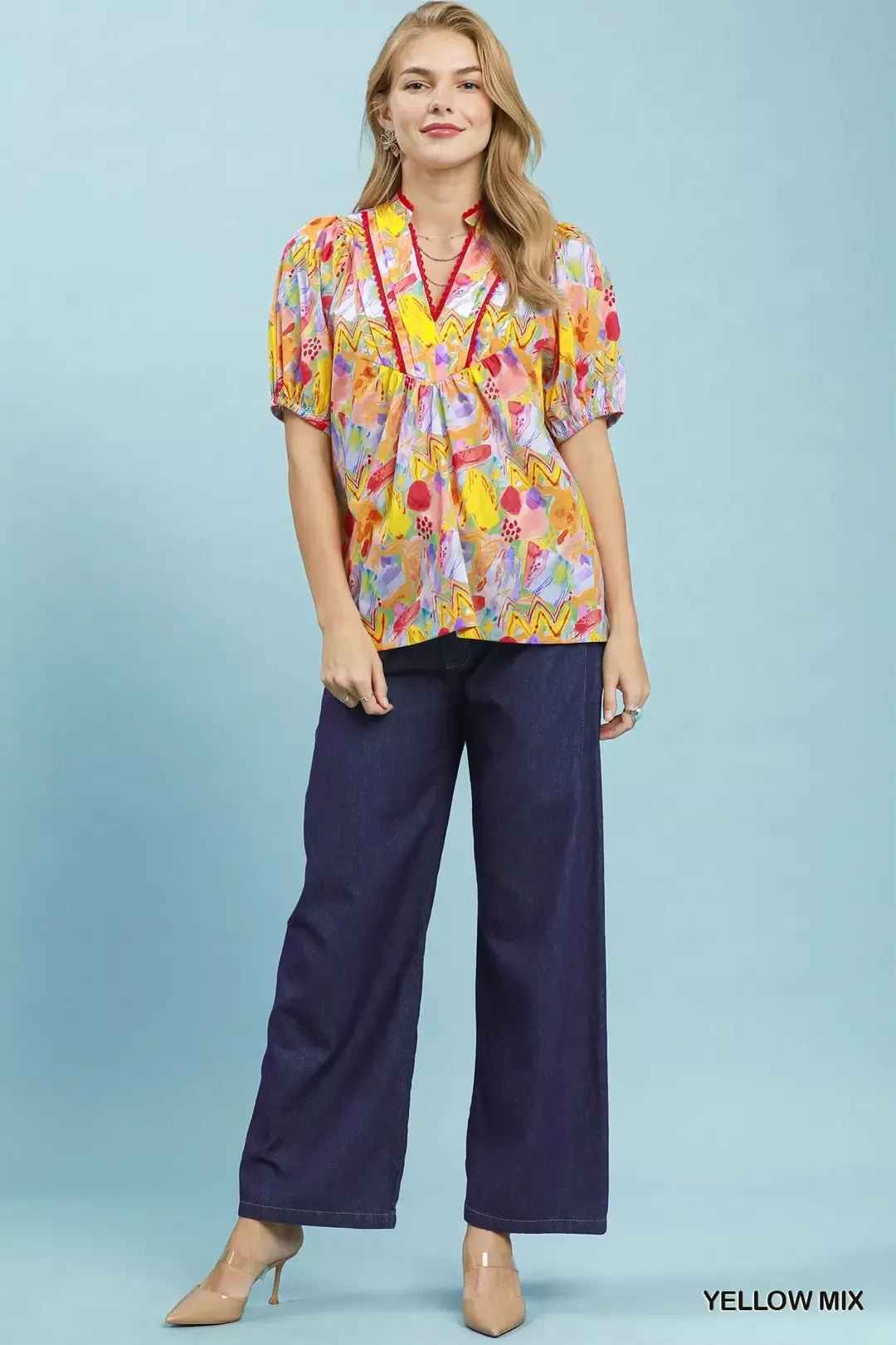 Umgee Abstract Print Puff Sleeve Top - Bitsy Gypsy Boutique