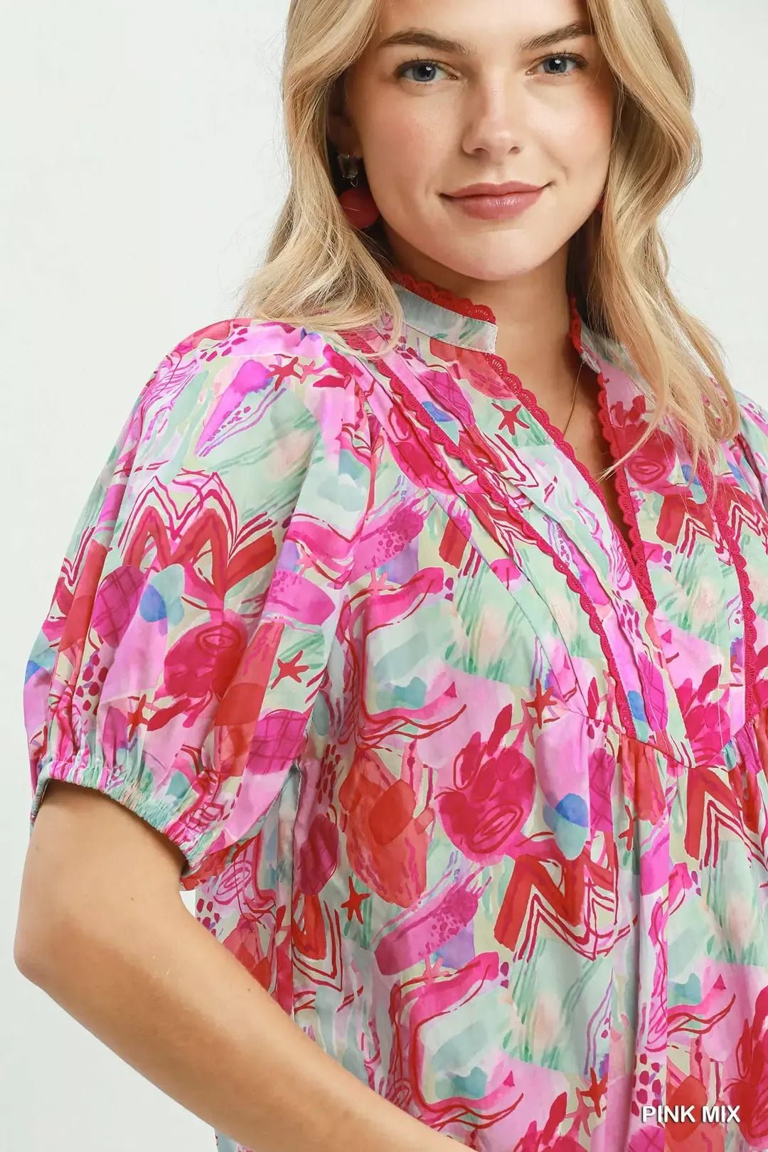Umgee Abstract Print Puff Sleeve Top - Bitsy Gypsy Boutique