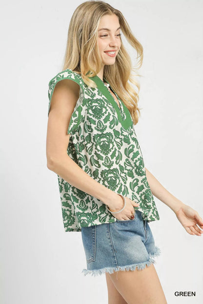 Umgee Abstract Print Short Sleeve Blouse - Bitsy Gypsy Boutique