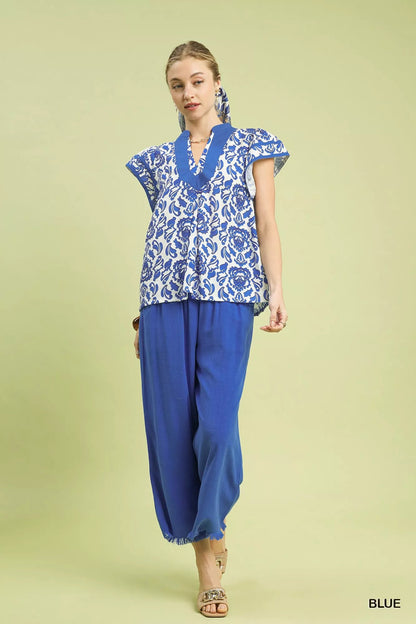 Umgee Abstract Print Short Sleeve Blouse - Bitsy Gypsy Boutique