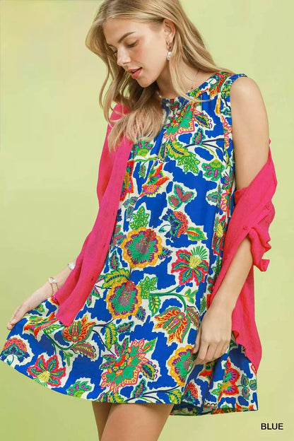 Umgee Abstract Print Sleeveless Shift Dress - Bitsy Gypsy Boutique