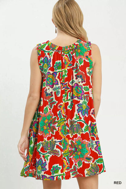 Umgee Abstract Print Sleeveless Shift Dress - Bitsy Gypsy Boutique