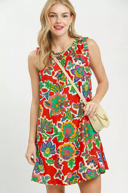 Umgee Abstract Print Sleeveless Shift Dress - Bitsy Gypsy Boutique