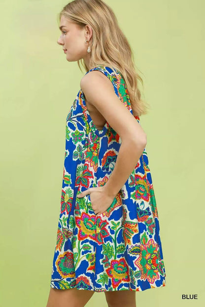 Umgee Abstract Print Sleeveless Shift Dress - Bitsy Gypsy Boutique